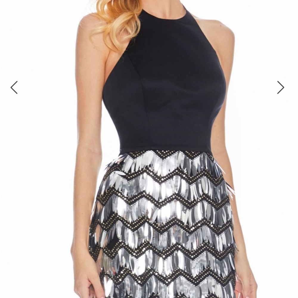 Homecoming formal short black silver dress 8 Ashley lauren disco